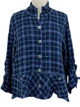 Load image into Gallery viewer, Habitat WINDOWPANE RUSCH SLEEVE BLOUSE
